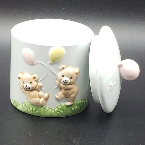 Norcrest Japan Powder Blue 3D Teddy Bear Balloons Mugs & Lidded Trinket Jar Set - Picture 6 of 16